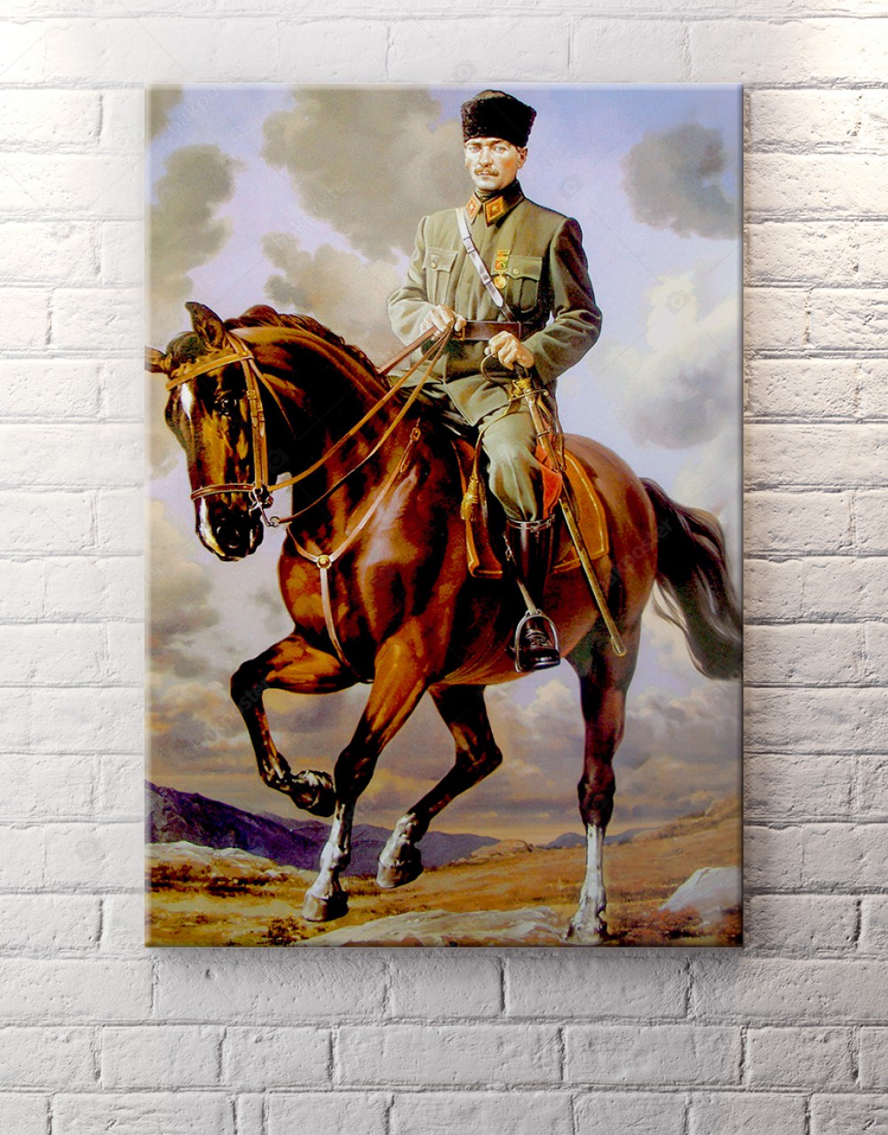Atatürk Yağlı Boya Görüntülü At Üstünde Kanvas Tablo