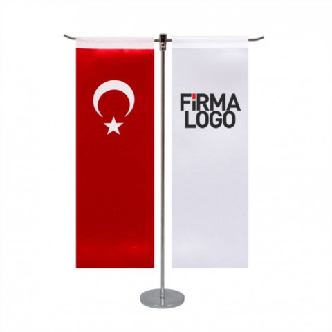 T Tipi Masa Bayrağı 2'li Krom Direk