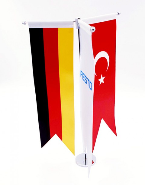 T Tipi Masa Bayrağı 3'lü Krom Direk